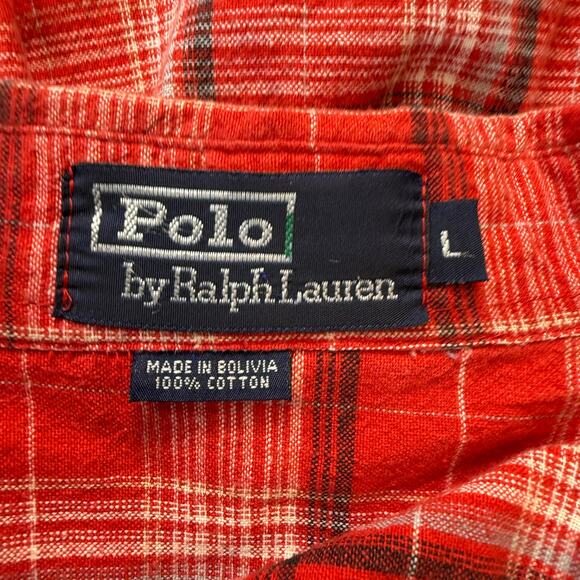Polo by Ralph Lauren Red Black‎ Plaid Short Sleeve Button Down Size L - Picture 4 of 8